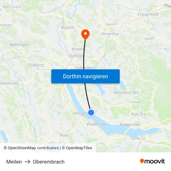 Meilen to Oberembrach map