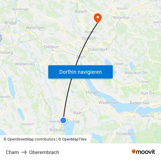 Cham to Oberembrach map