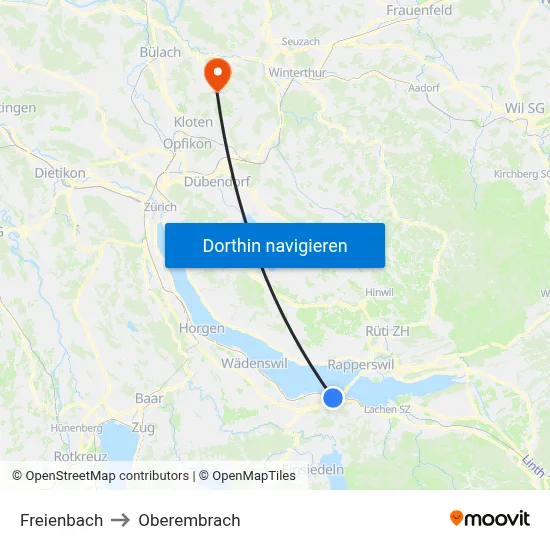 Freienbach to Oberembrach map