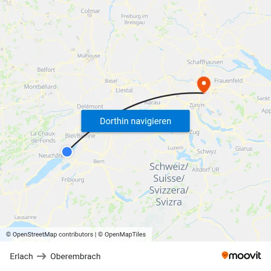 Erlach to Oberembrach map
