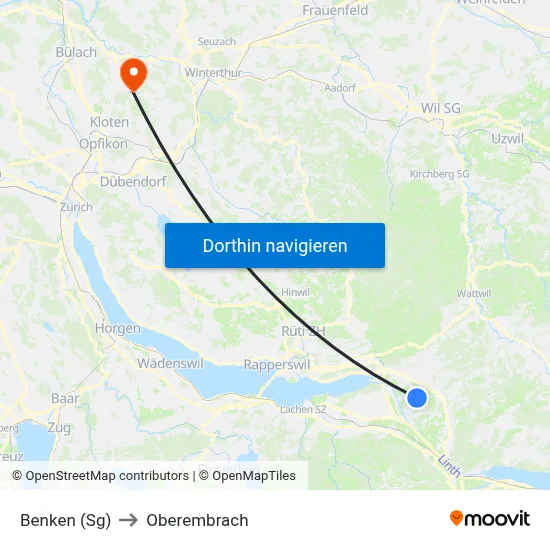 Benken (Sg) to Oberembrach map
