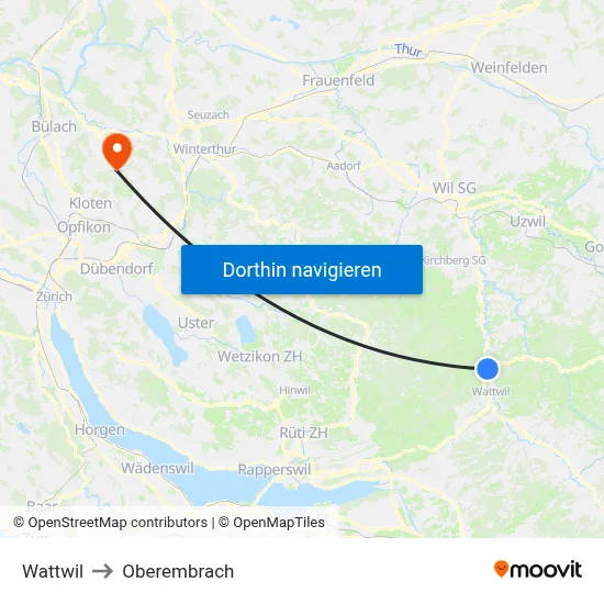 Wattwil to Oberembrach map