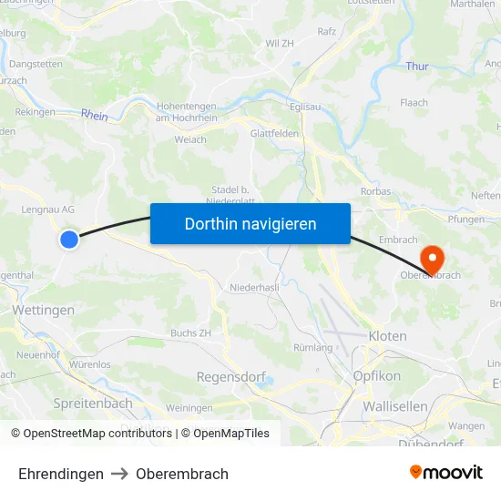 Ehrendingen to Oberembrach map