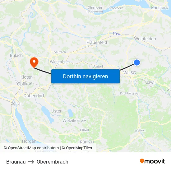 Braunau to Oberembrach map
