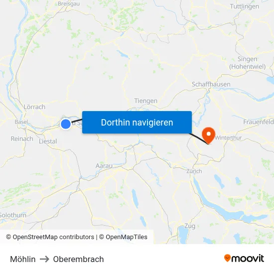 Möhlin to Oberembrach map