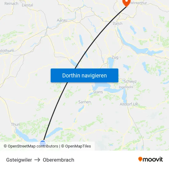 Gsteigwiler to Oberembrach map