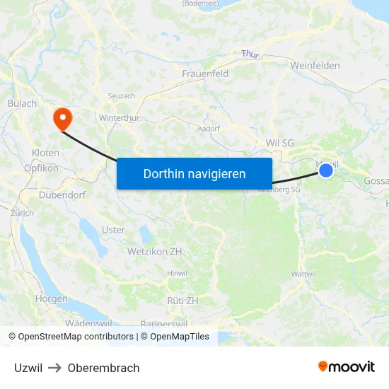 Uzwil to Oberembrach map