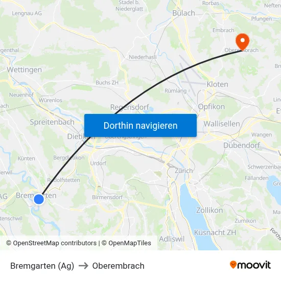 Bremgarten (Ag) to Oberembrach map