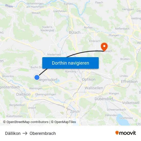 Dällikon to Oberembrach map