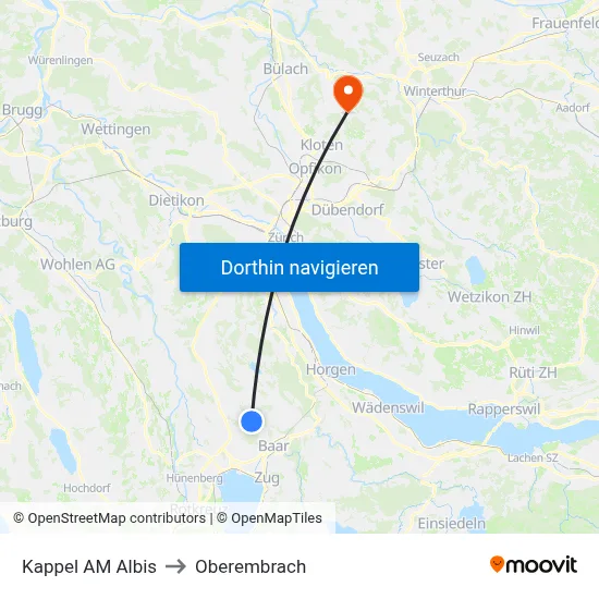 Kappel AM Albis to Oberembrach map