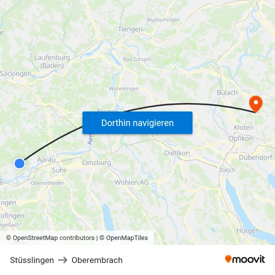 Stüsslingen to Oberembrach map