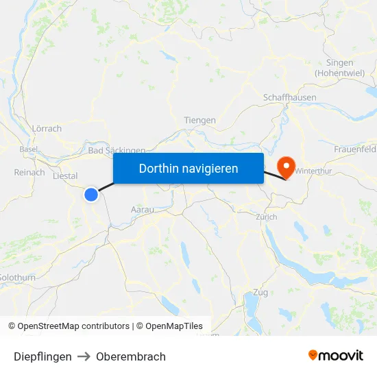 Diepflingen to Oberembrach map