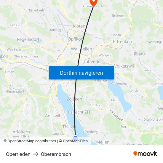Oberrieden to Oberembrach map