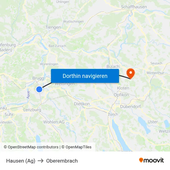Hausen (Ag) to Oberembrach map