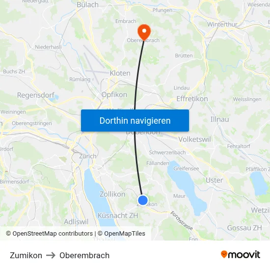Zumikon to Oberembrach map