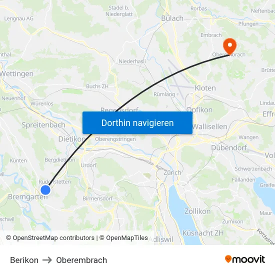 Berikon to Oberembrach map
