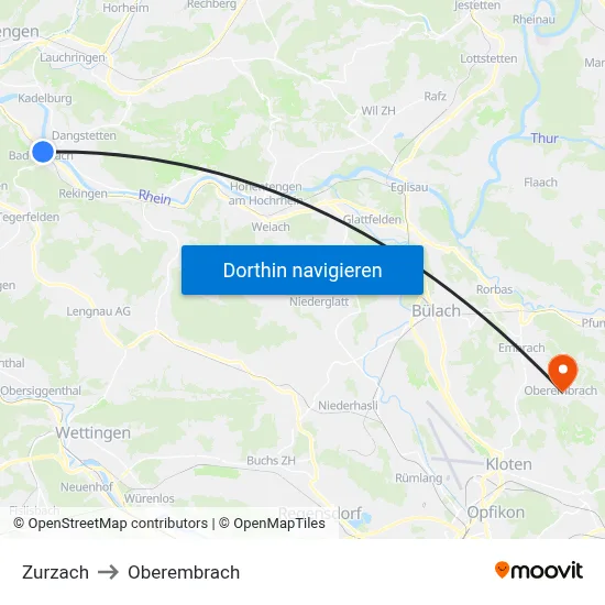 Zurzach to Oberembrach map