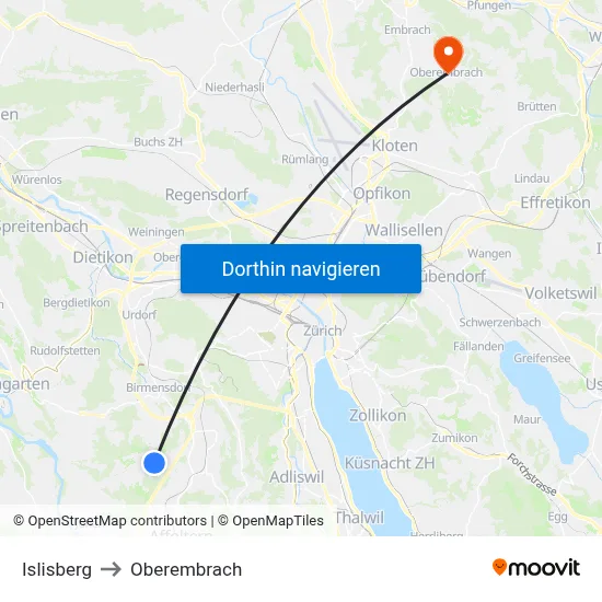 Islisberg to Oberembrach map