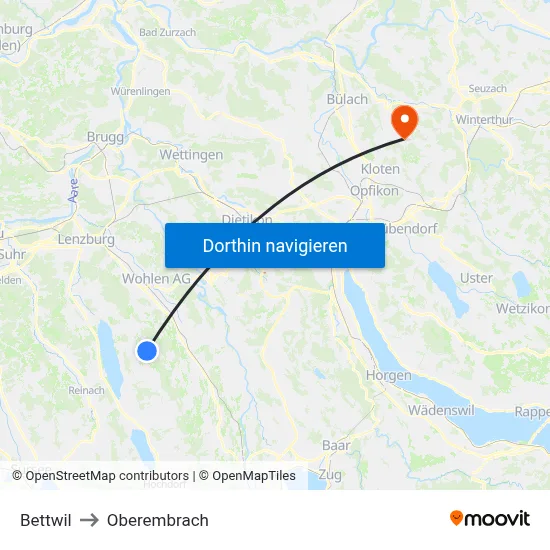 Bettwil to Oberembrach map