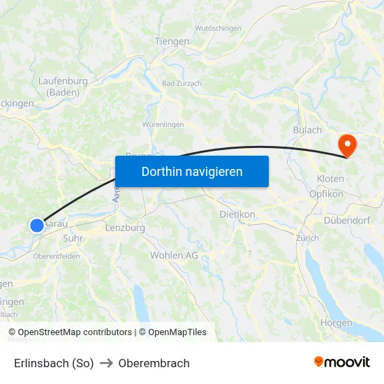 Erlinsbach (So) to Oberembrach map