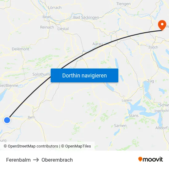 Ferenbalm to Oberembrach map
