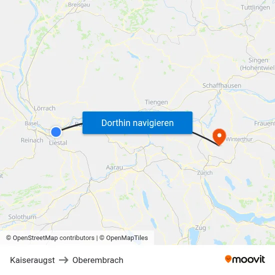 Kaiseraugst to Oberembrach map