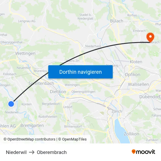 Niederwil to Oberembrach map