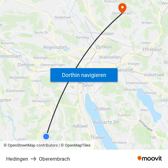 Hedingen to Oberembrach map