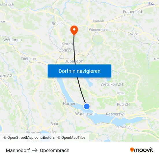 Männedorf to Oberembrach map