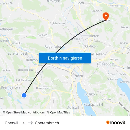 Oberwil-Lieli to Oberembrach map