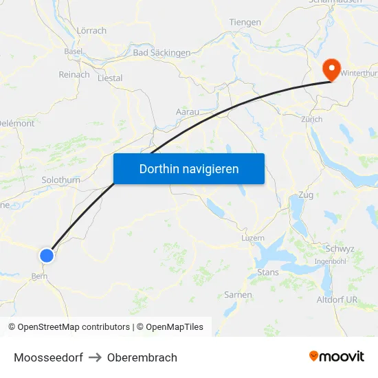 Moosseedorf to Oberembrach map