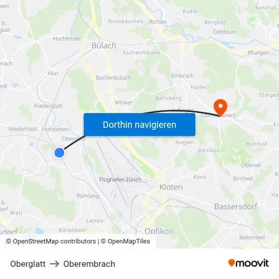 Oberglatt to Oberembrach map