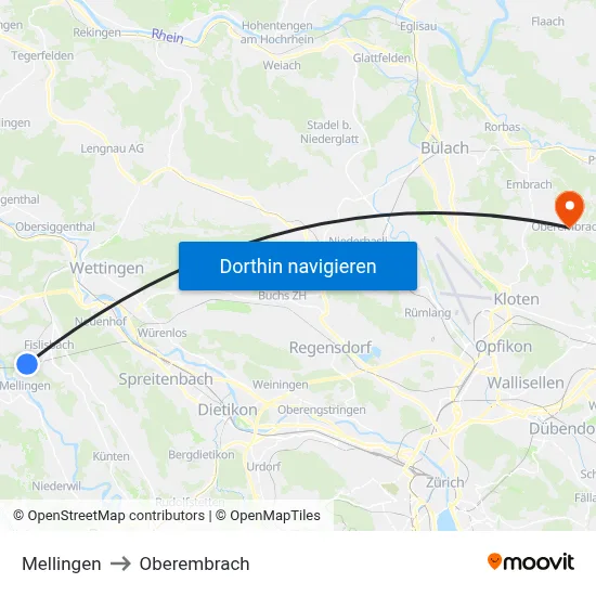 Mellingen to Oberembrach map