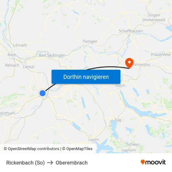 Rickenbach (So) to Oberembrach map