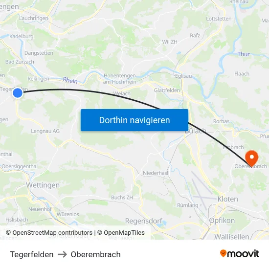 Tegerfelden to Oberembrach map