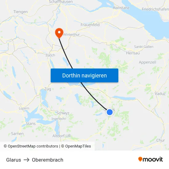 Glarus to Oberembrach map