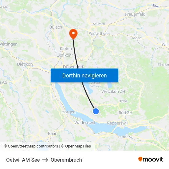 Oetwil AM See to Oberembrach map