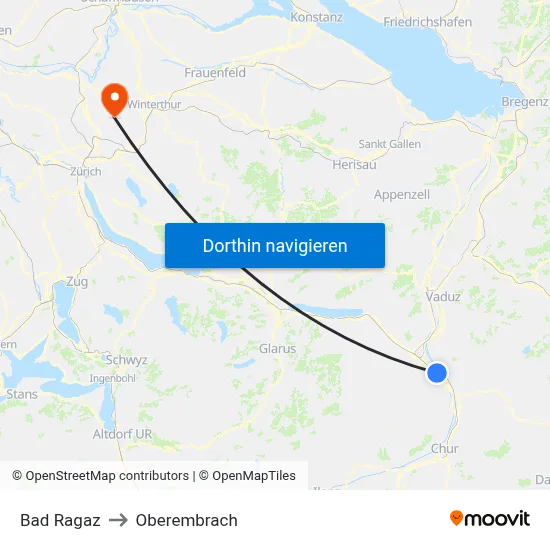 Bad Ragaz to Oberembrach map