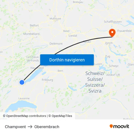 Champvent to Oberembrach map