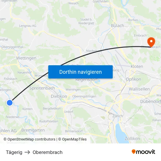 Tägerig to Oberembrach map