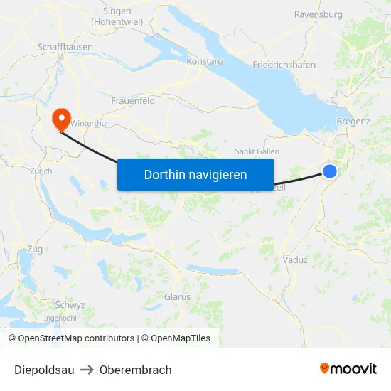 Diepoldsau to Oberembrach map