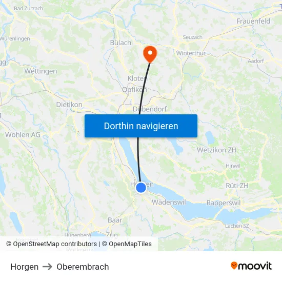 Horgen to Oberembrach map