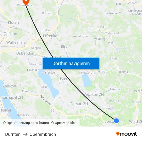 Dürnten to Oberembrach map