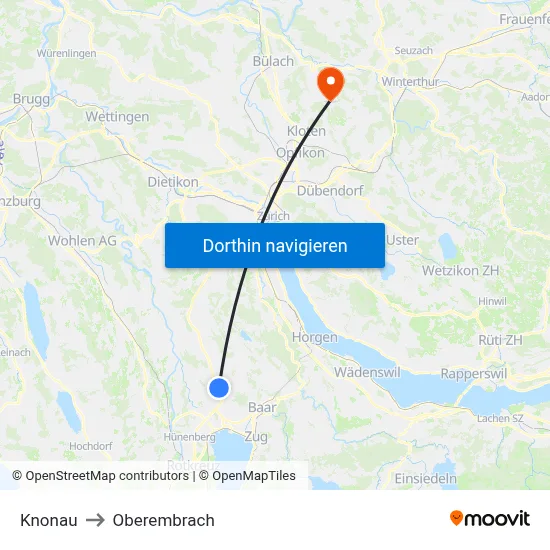 Knonau to Oberembrach map