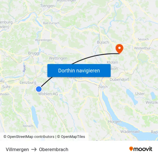 Villmergen to Oberembrach map