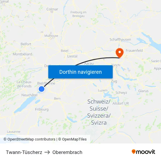 Twann-Tüscherz to Oberembrach map