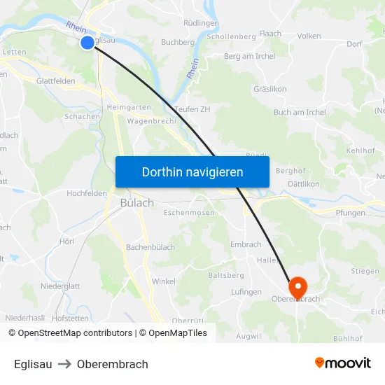 Eglisau to Oberembrach map