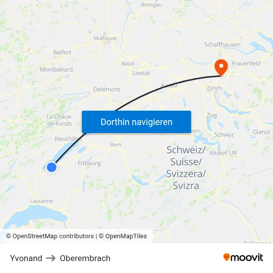 Yvonand to Oberembrach map