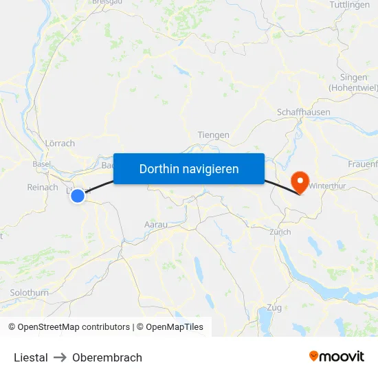 Liestal to Oberembrach map