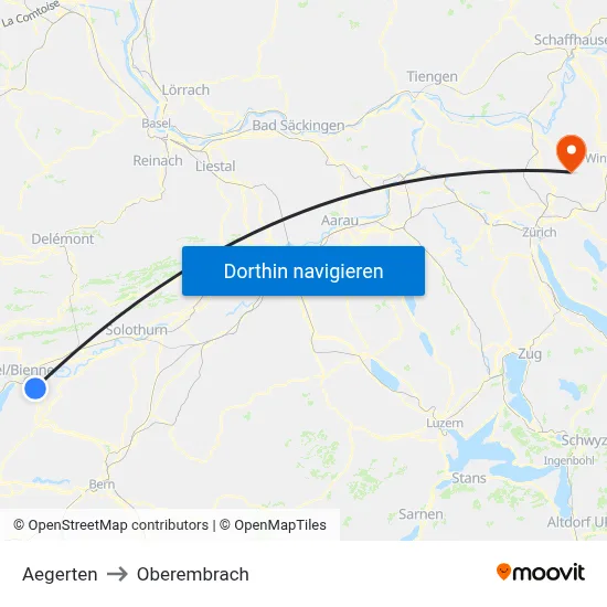 Aegerten to Oberembrach map